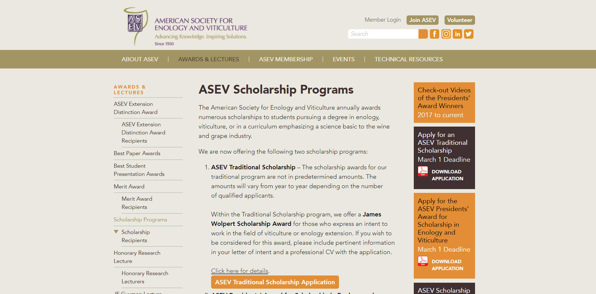 American Society for Enology and Viticulture Scholarship