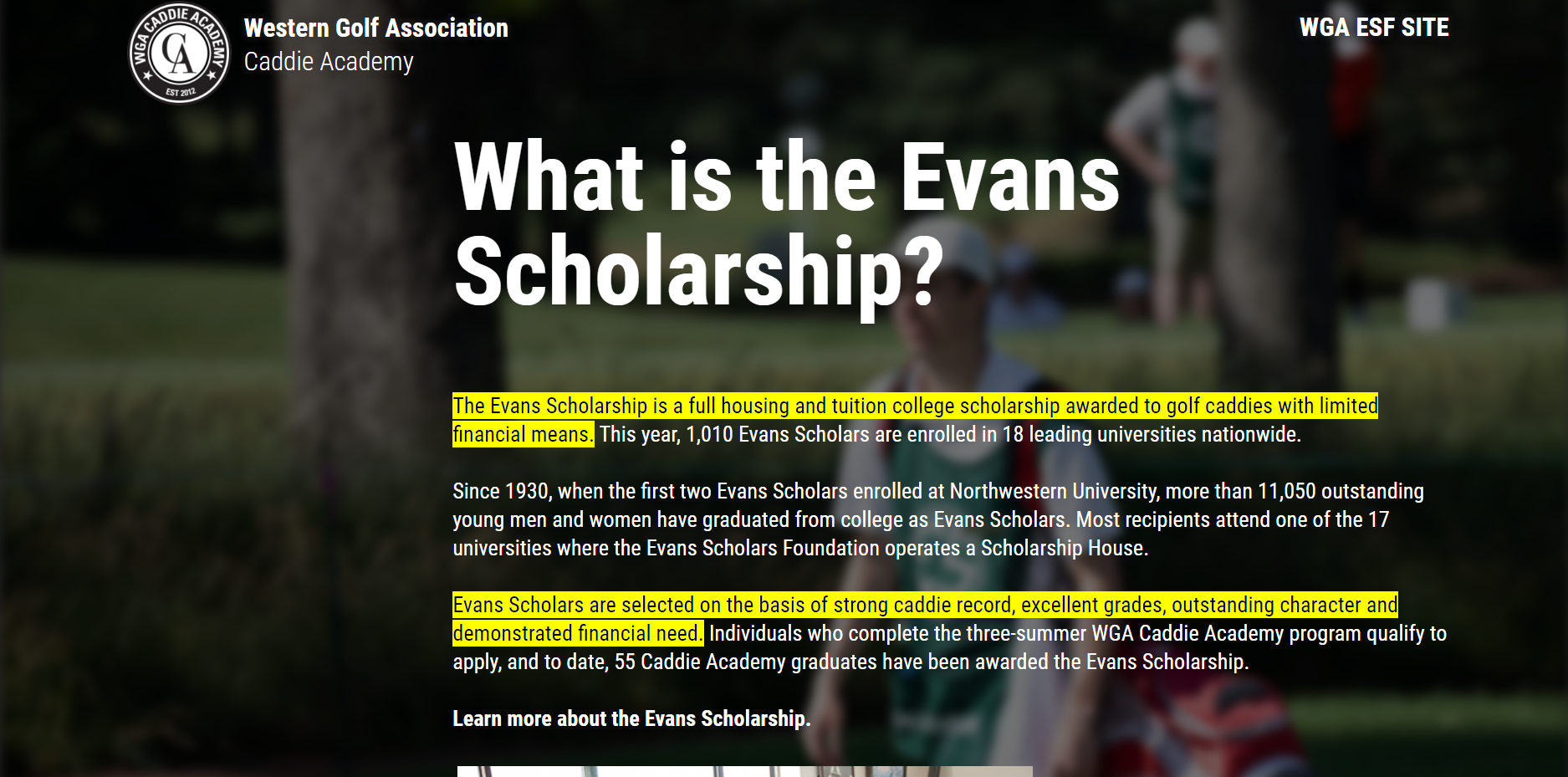 Evans Caddie Scholarship