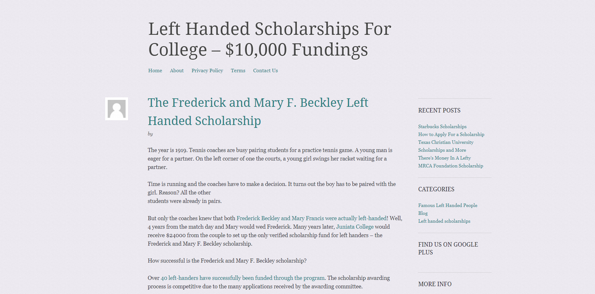 Left Handed Scholarship